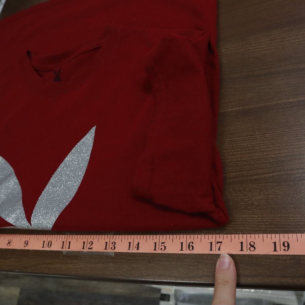 Playboy Glitter‎ Tee Womens S Red Edgy Iconic Statement Casual Trendy Rebellious - Picture 9 of 14